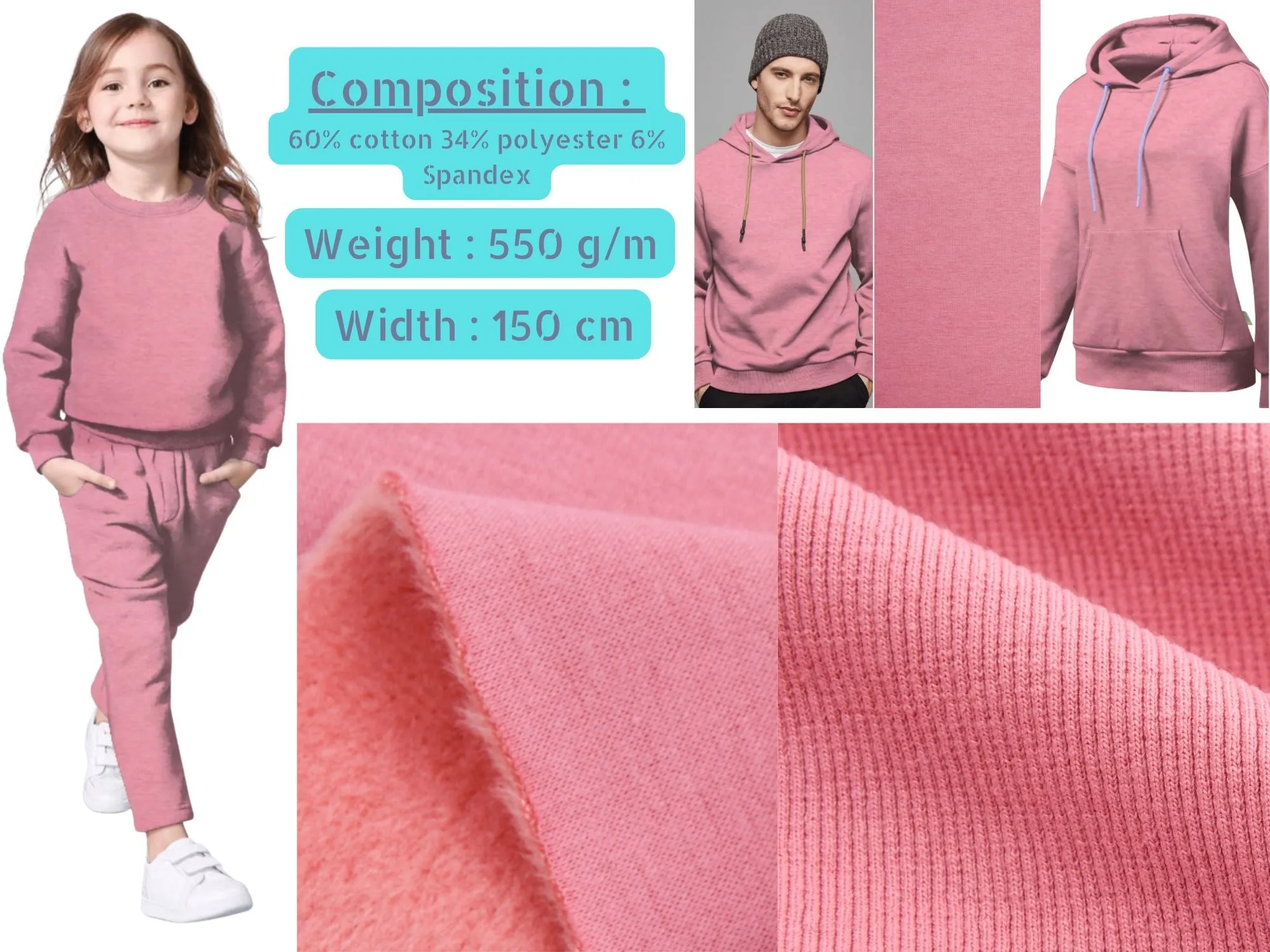 Alpine Fleece Plain Fabric With Matching Rib  (Sold Separately), Cotton sweatshirt fabric With Matching Rib