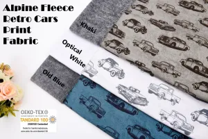 Alpine Fleece Retro Cars  Print Fabric - 5006