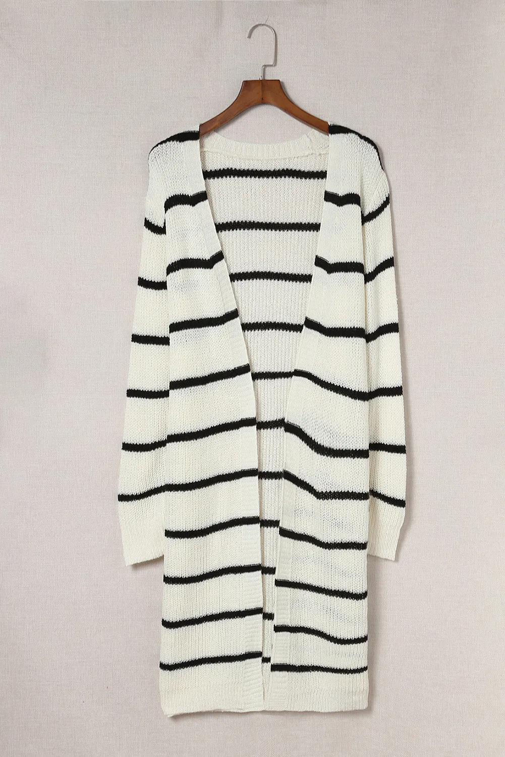 'Anastasia' Striped Open Front Rib-Knit Duster Cardigan