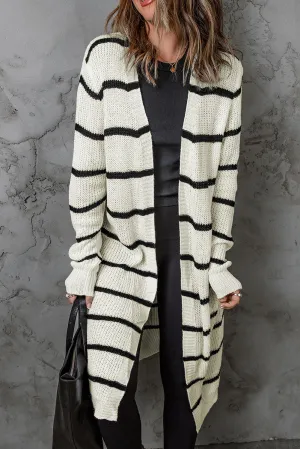 'Anastasia' Striped Open Front Rib-Knit Duster Cardigan