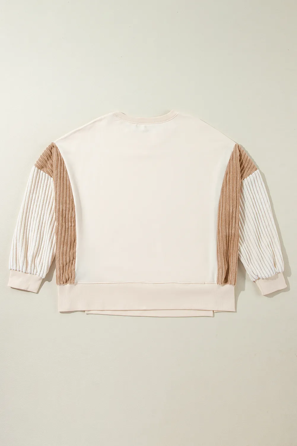 Apricot Corduroy Patchwork Drop Shoulder Long Sleeve Sweatshirt