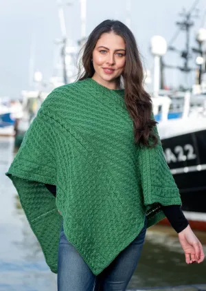 Aran Merino Wool V Poncho | Green