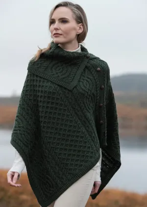 Aran Tipperary Cowl Neck Poncho | Green