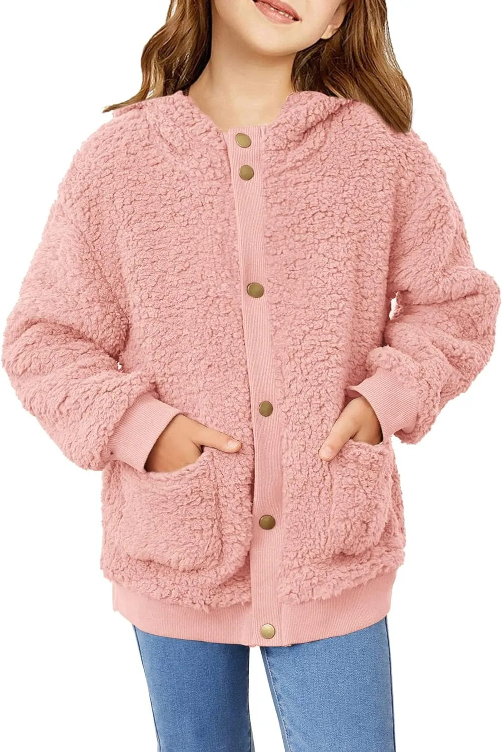 Arshiner Girls Fleece Sherpa Jacket Faux Shearling Fluffy Hooded Coat