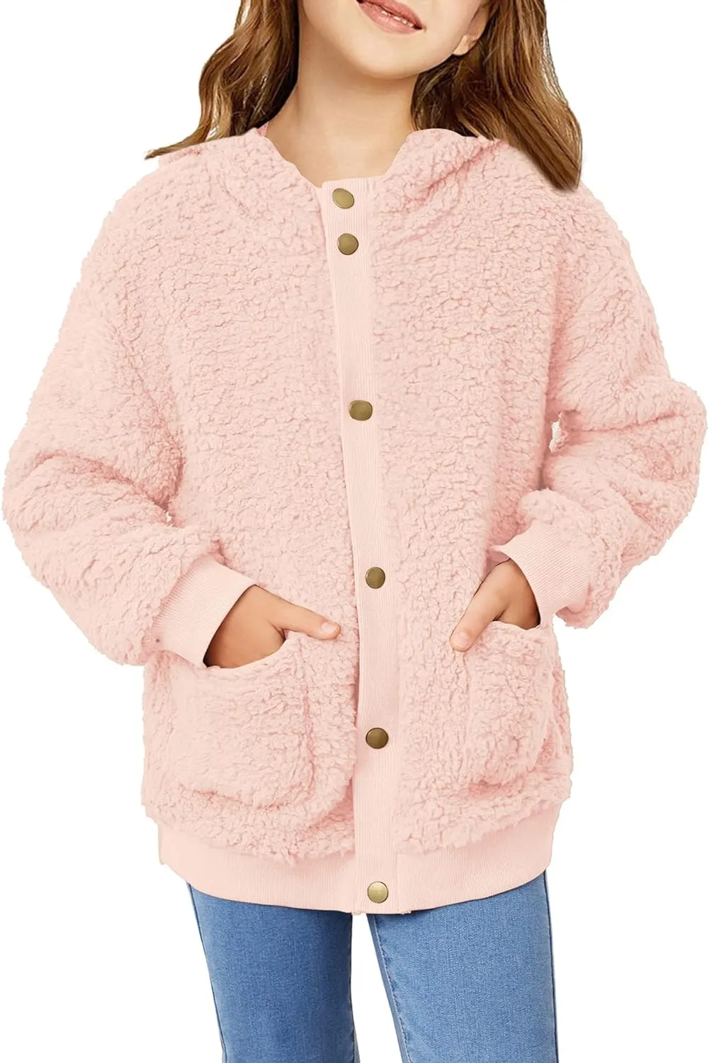 Arshiner Girls Fleece Sherpa Jacket Faux Shearling Fluffy Hooded Coat