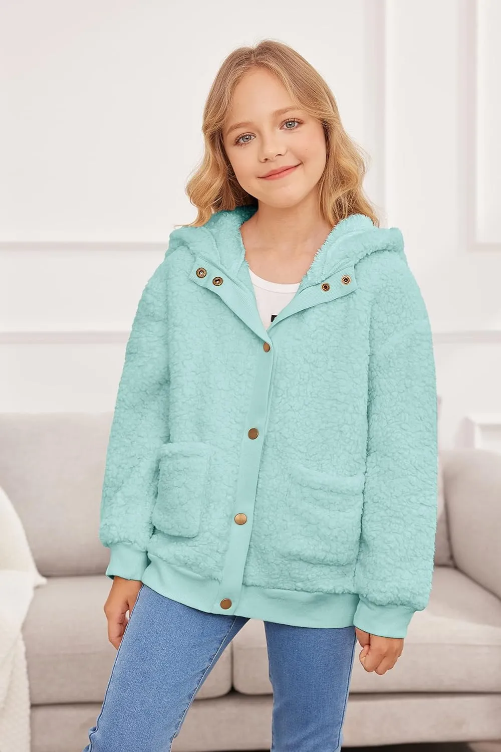 Arshiner Girls Fleece Sherpa Jacket Faux Shearling Fluffy Hooded Coat