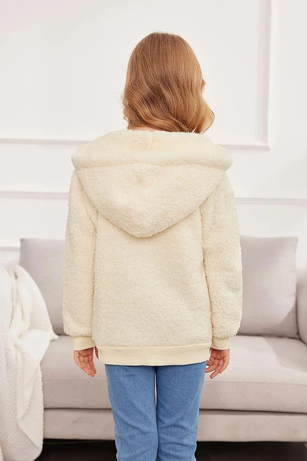 Arshiner Girls Fleece Sherpa Jacket Faux Shearling Fluffy Hooded Coat