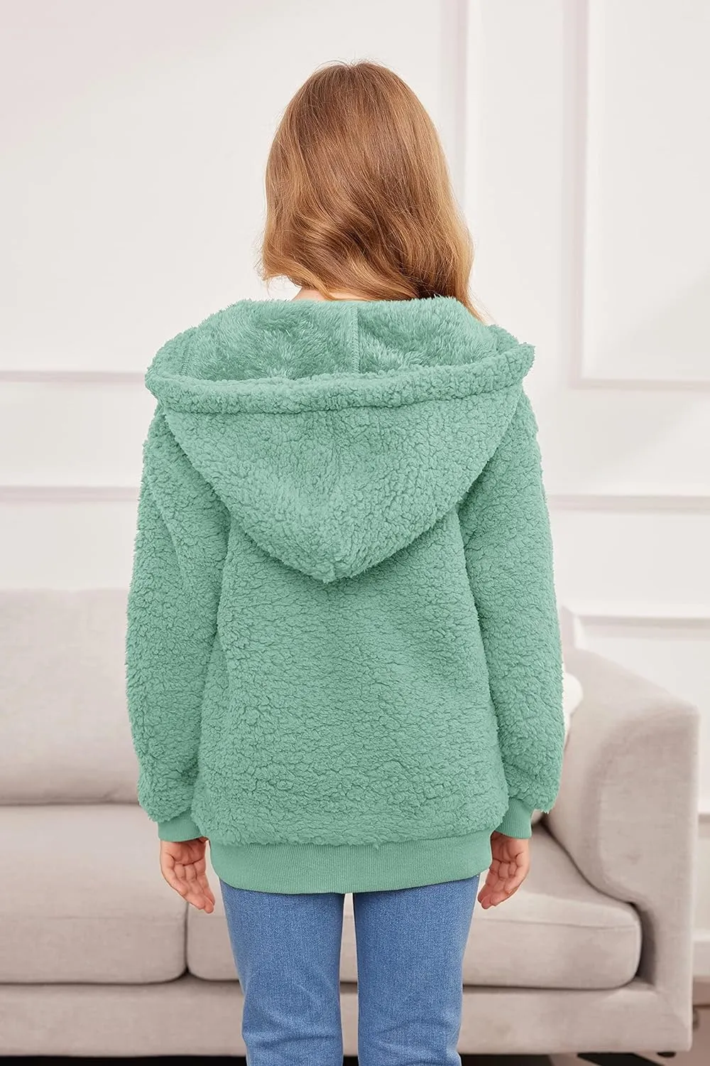 Arshiner Girls Fleece Sherpa Jacket Faux Shearling Fluffy Hooded Coat