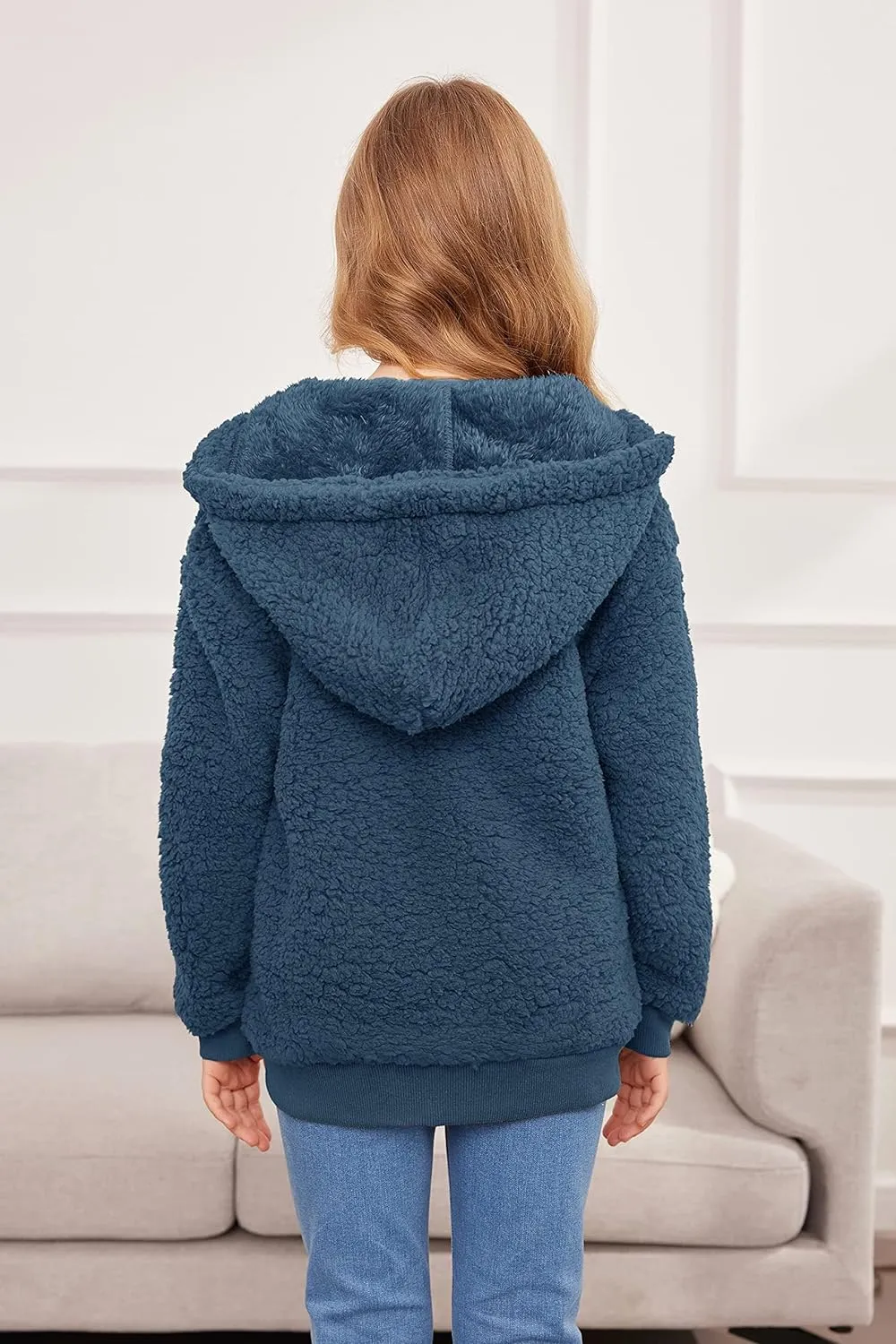 Arshiner Girls Fleece Sherpa Jacket Faux Shearling Fluffy Hooded Coat