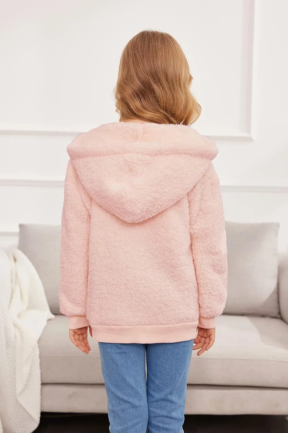 Arshiner Girls Fleece Sherpa Jacket Faux Shearling Fluffy Hooded Coat