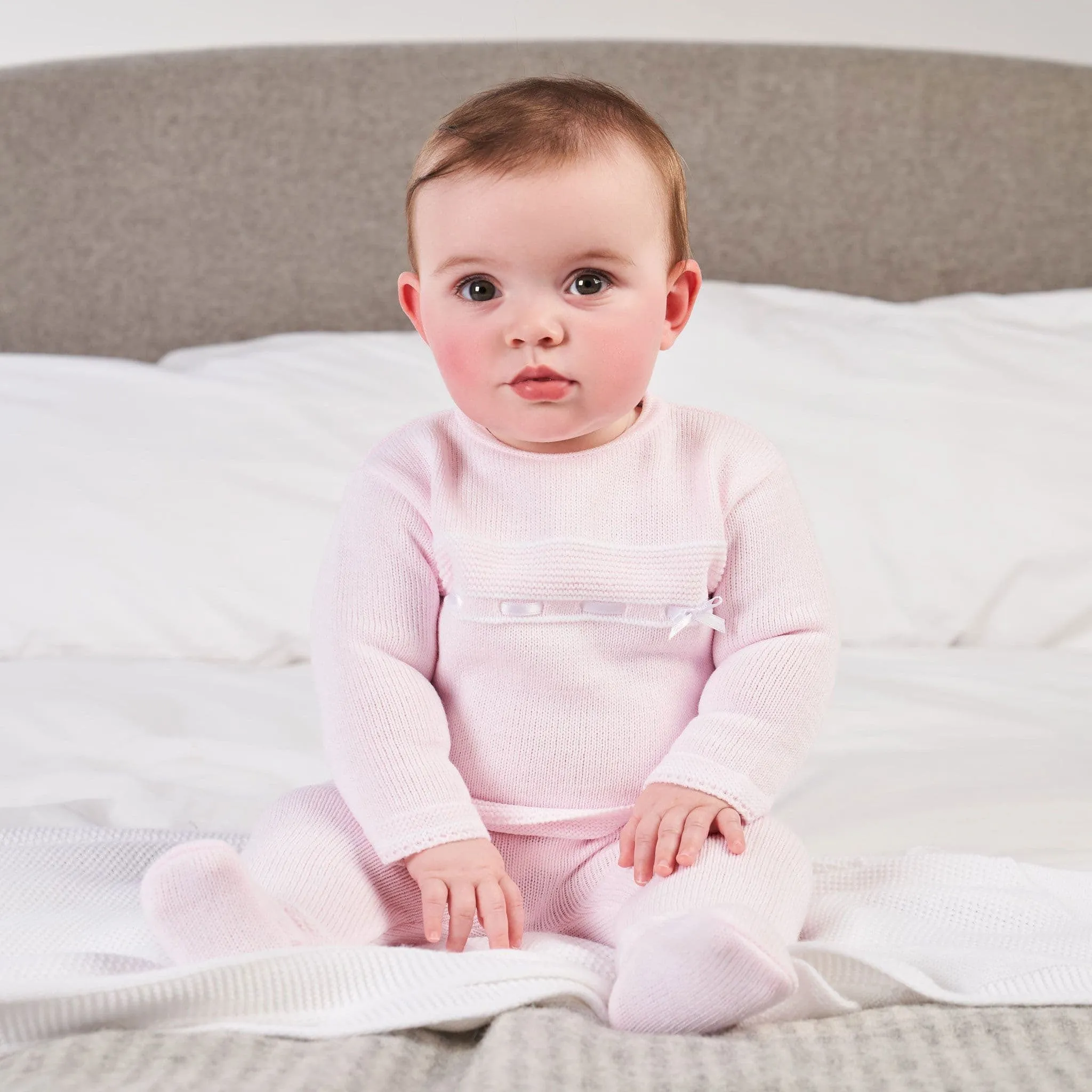 Baby Girl Outfit - Knitted Pink Top and Trousers