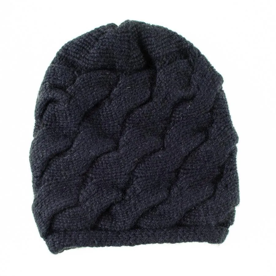 Black Cable Knit Cashmere Beanie