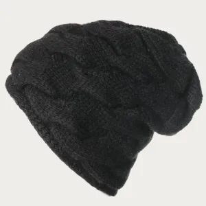 Black Cable Knit Cashmere Beanie