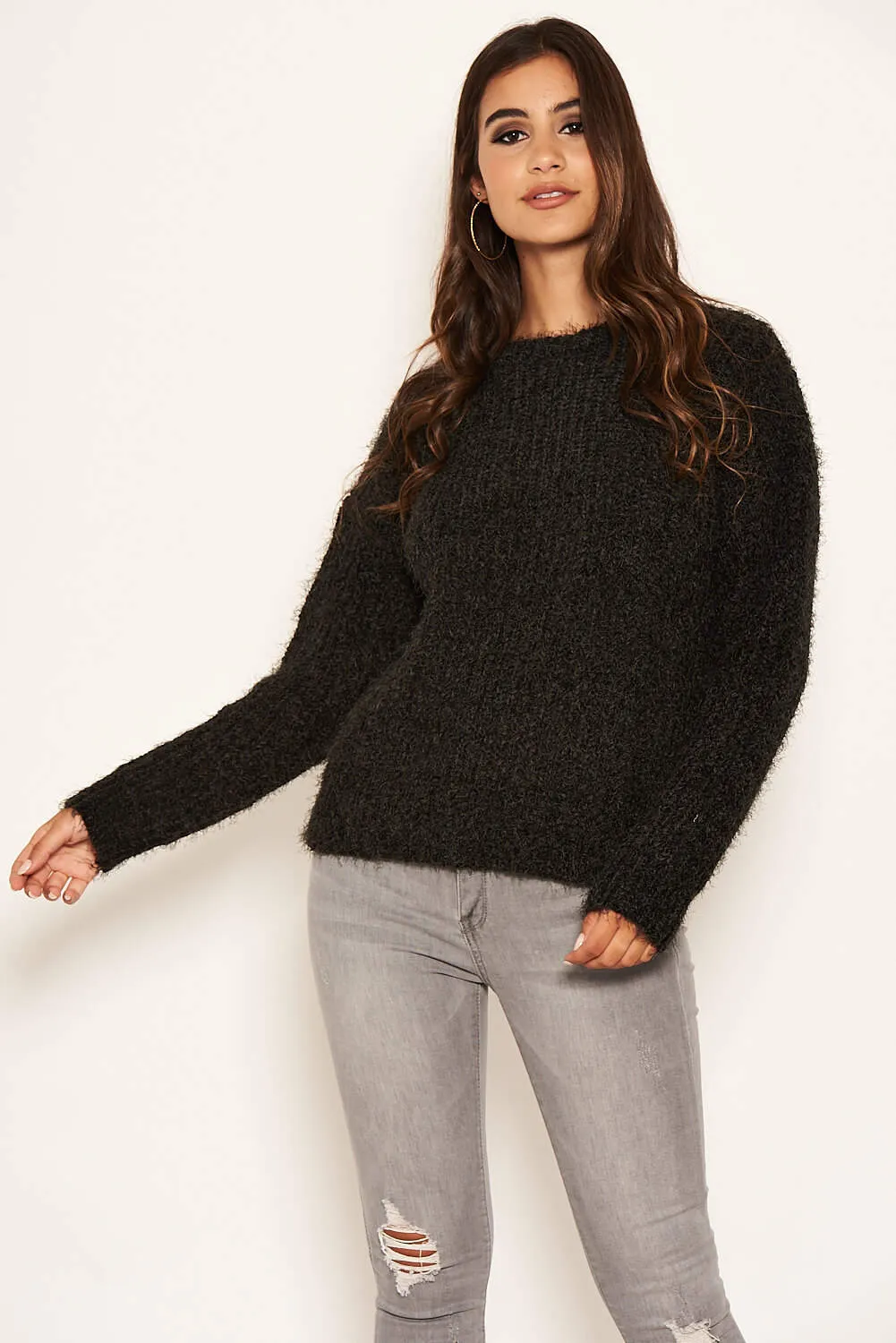 Black Chenille Knitted Jumper