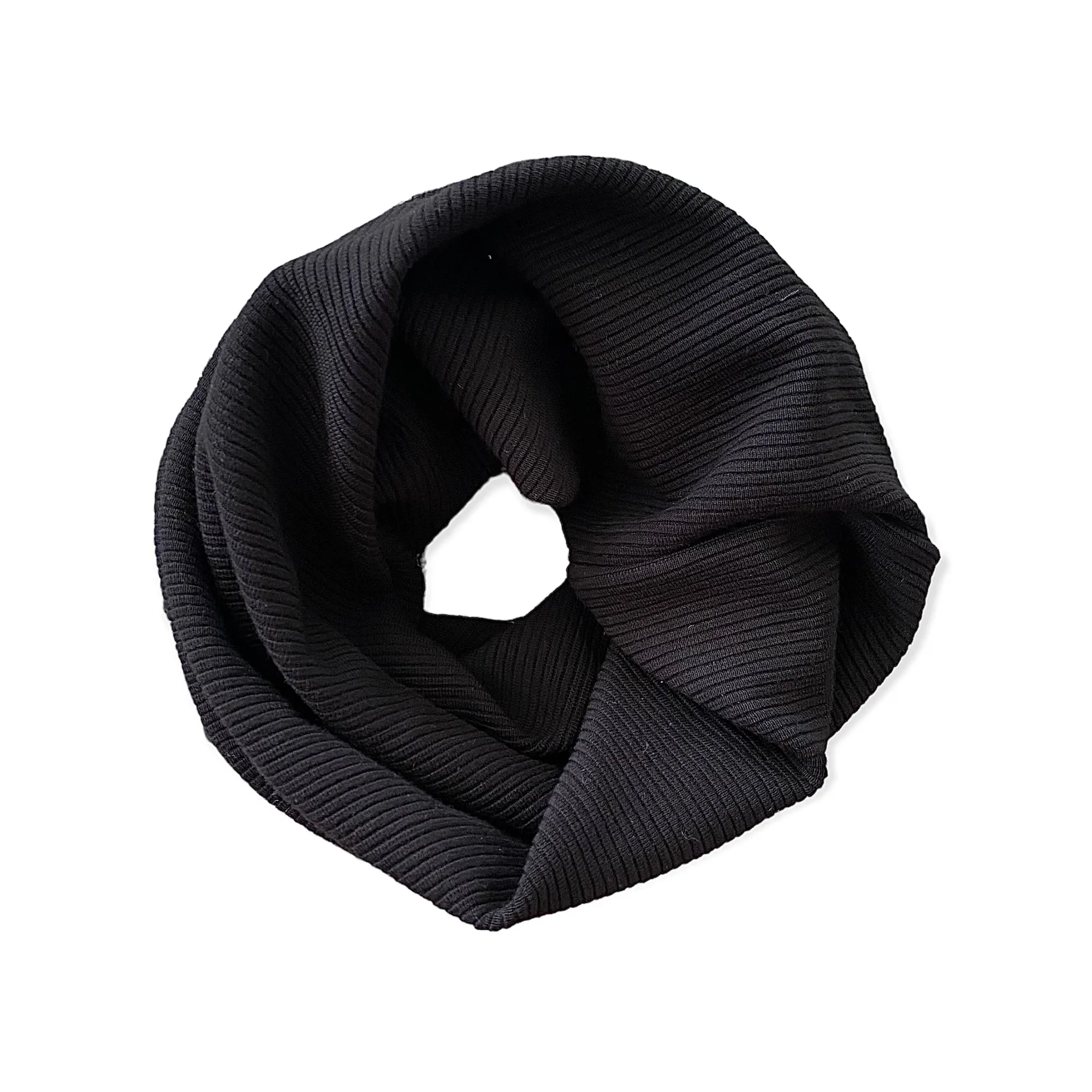 Black Ribbed Faux Fur Pom Pom Hat and Infinity Scarf