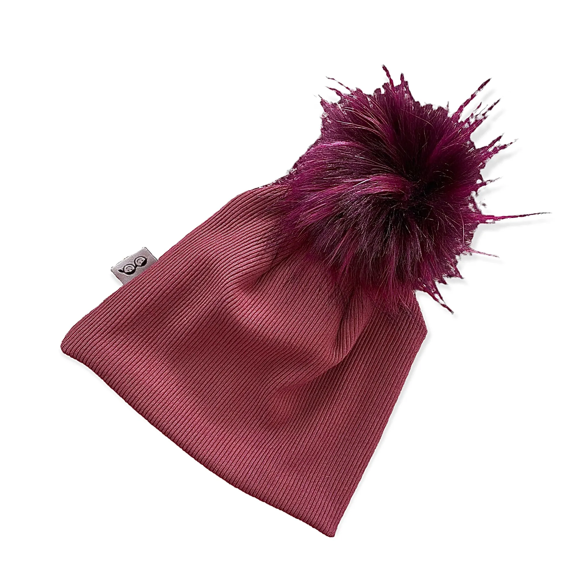 Burgundy Ribbed Faux Fur Pom Pom Hat and Infinity Scarf