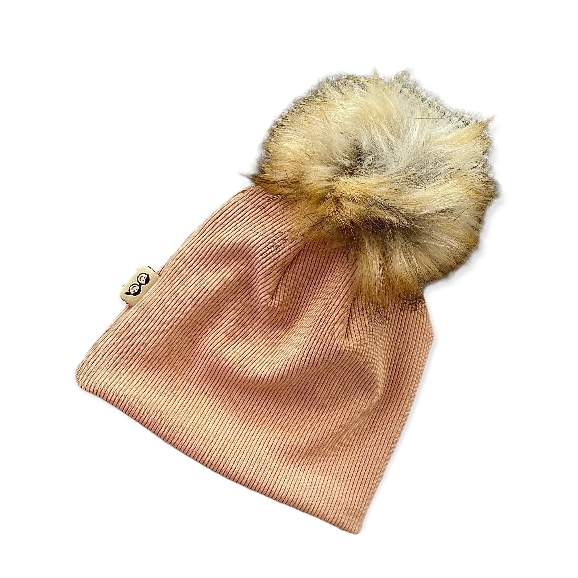 Camel Ribbed Faux Fur Pom Pom Hat and Infinity Scarf