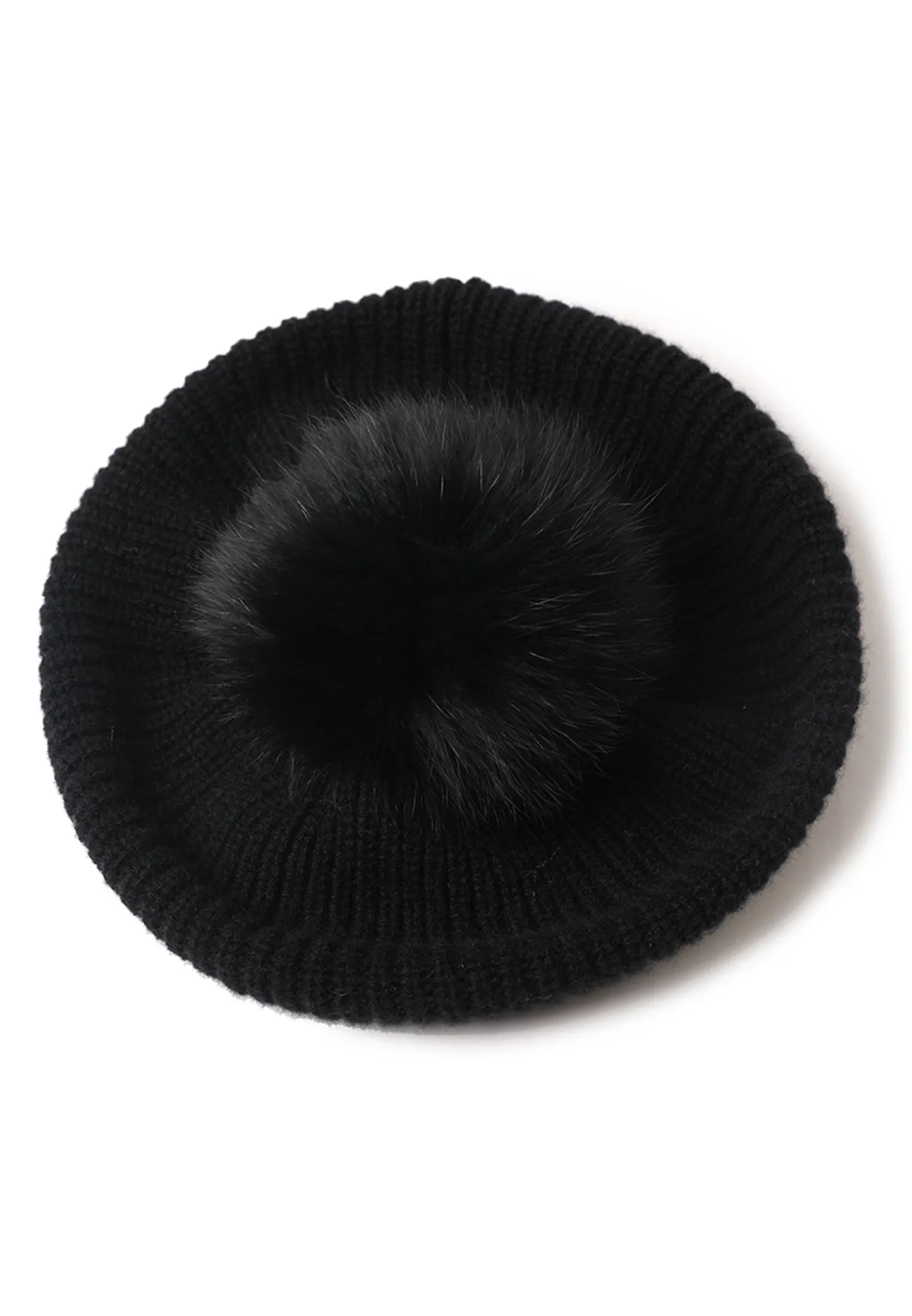 Cashmere Beret with Fur Pom Beret