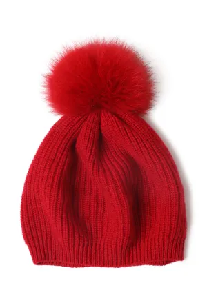 Cashmere Beret with Fur Pom Beret