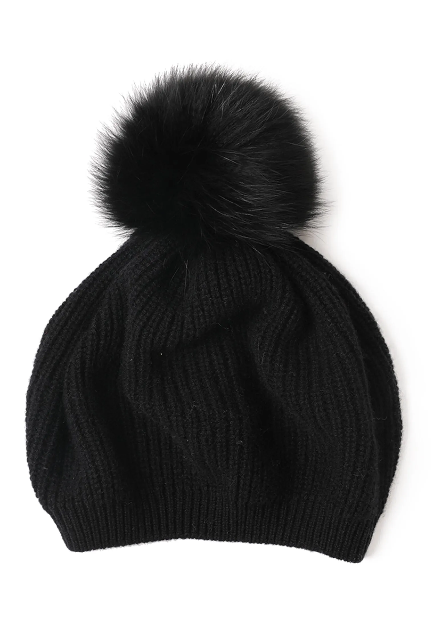 Cashmere Beret with Fur Pom Beret