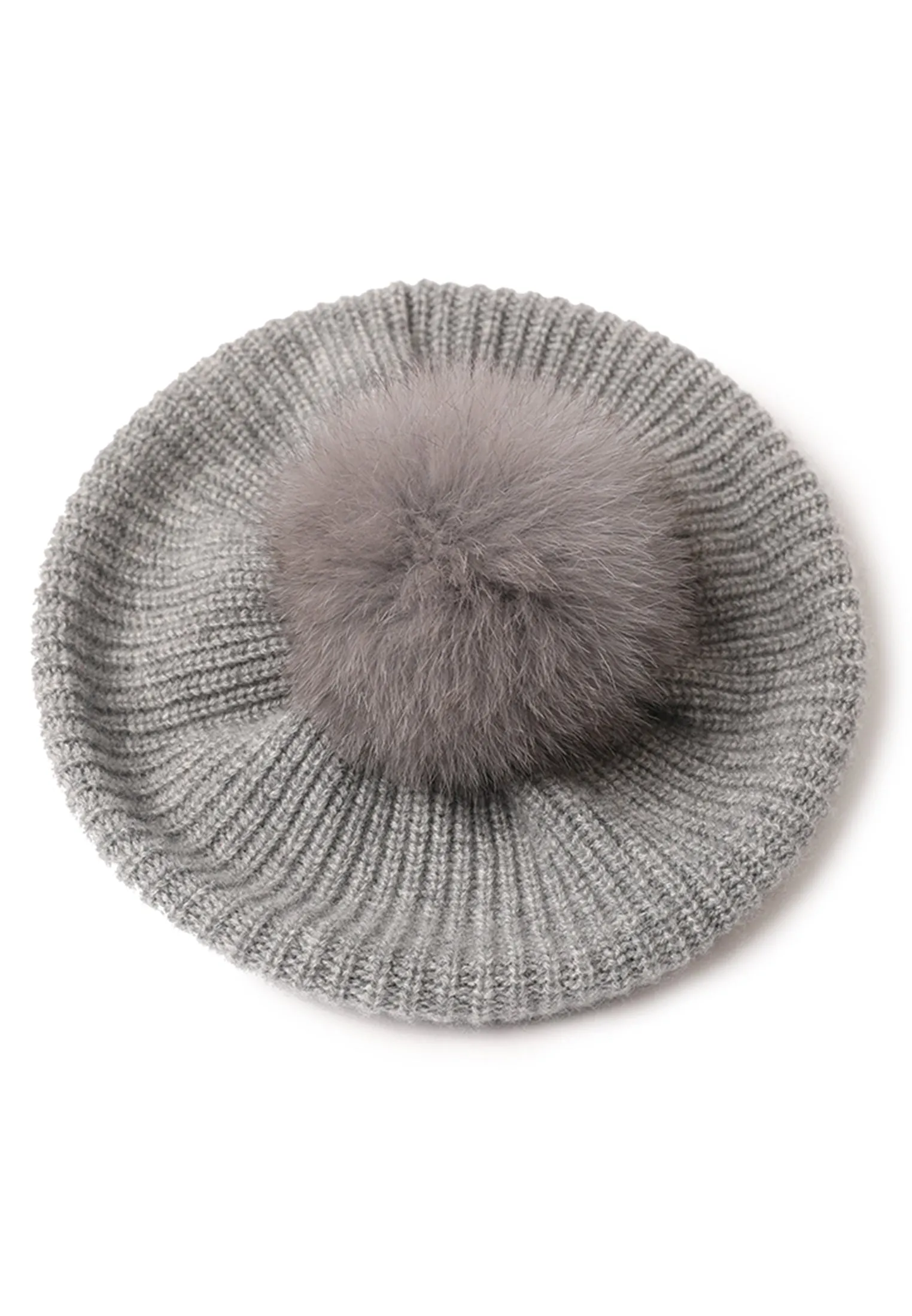 Cashmere Beret with Fur Pom Beret