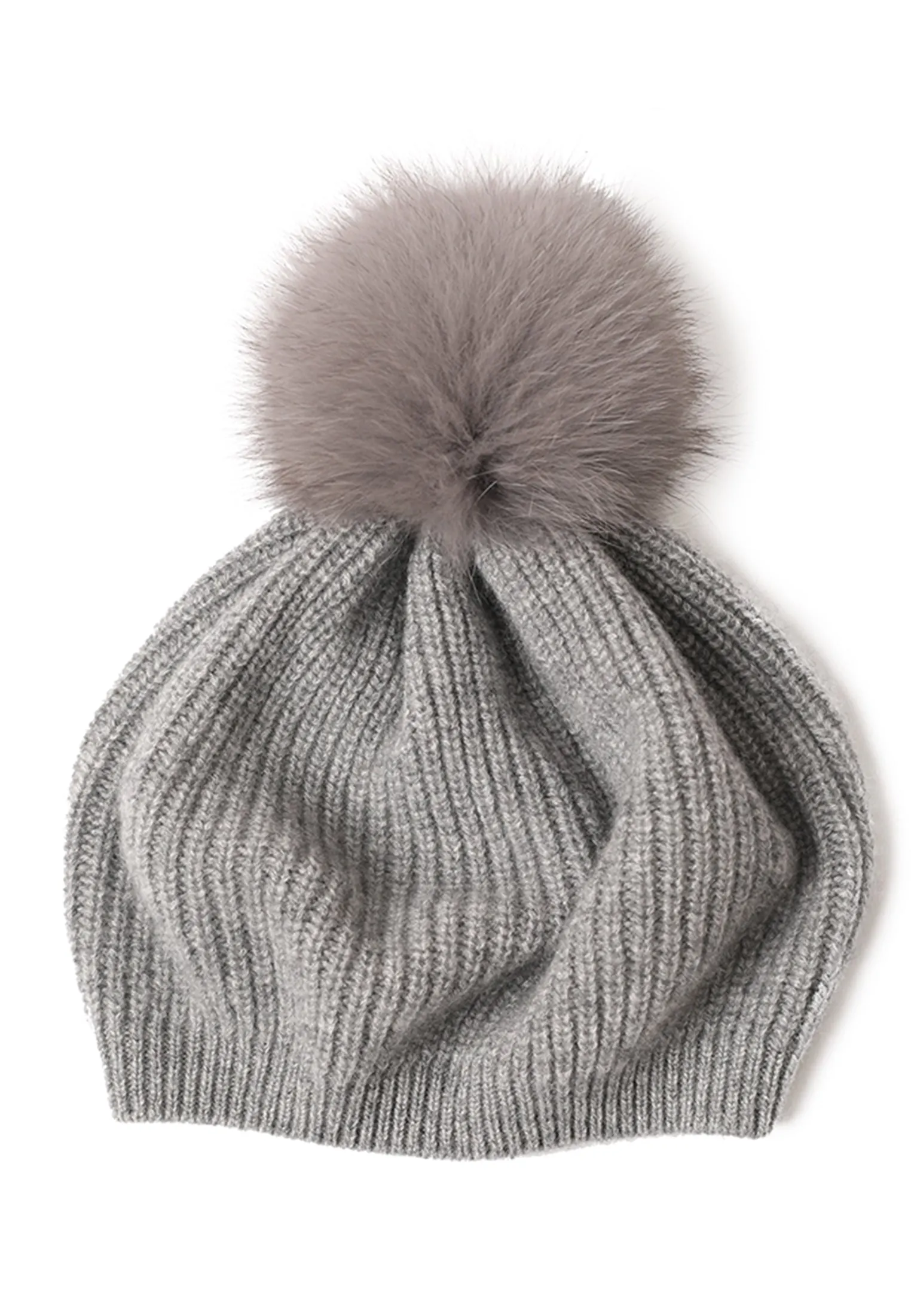 Cashmere Beret with Fur Pom Beret