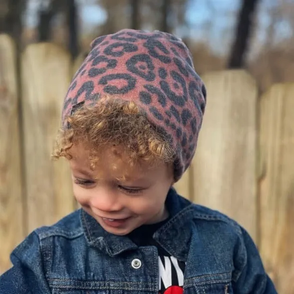 Clay/Black Cheetah Print | Cozy Sweater Knit Beanie