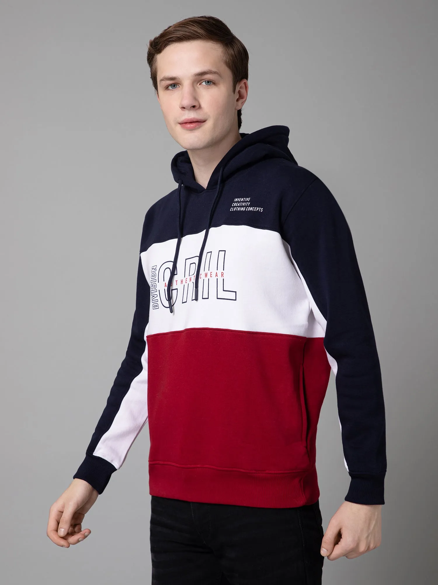 Color-Blocked  Red Full Sleeves Hooded Neck Regular Fit Casual Sweatshirt for Men