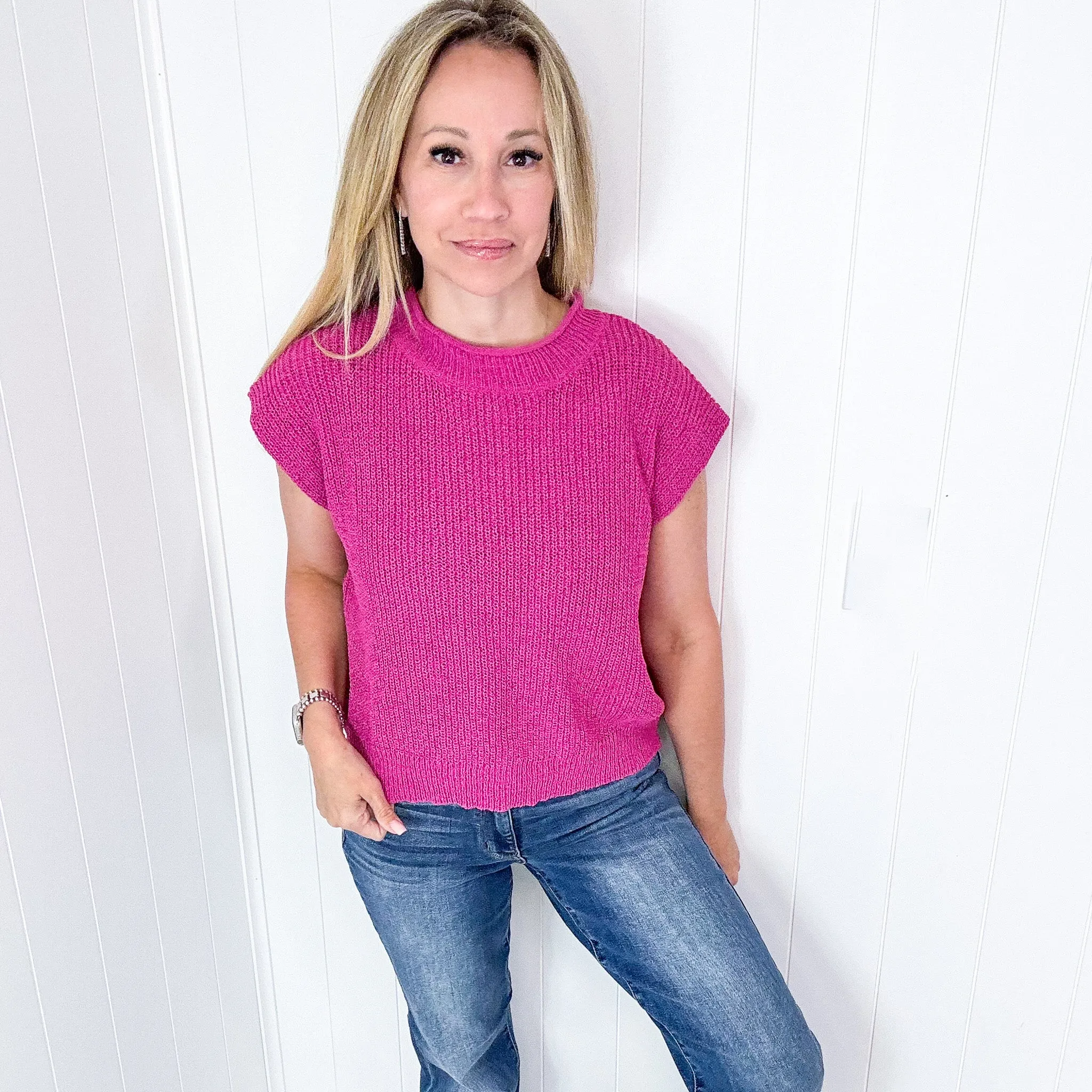 Conversation Starter Pink Cap Sleeve Sweater Knit Top