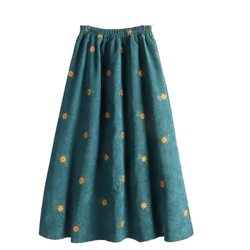 Corduroy Floral Embroidery Skirts