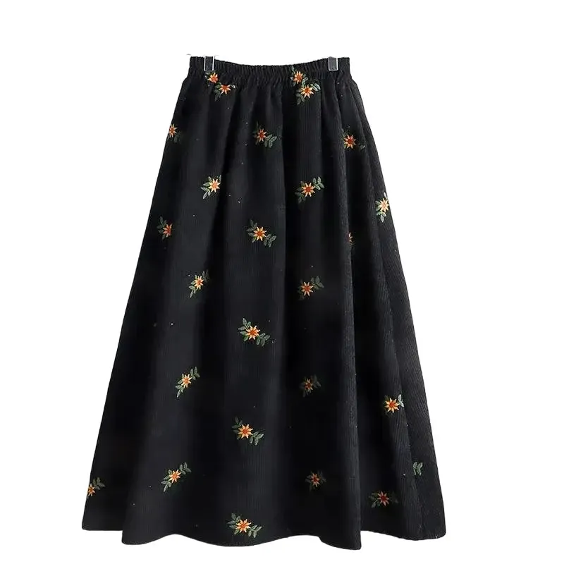 Corduroy Floral Embroidery Skirts