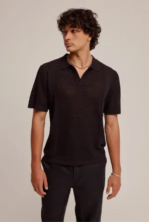 Crochet Border Polo - Black