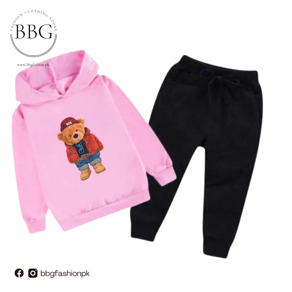 Cute Bear Printed Kids Hoodie Set