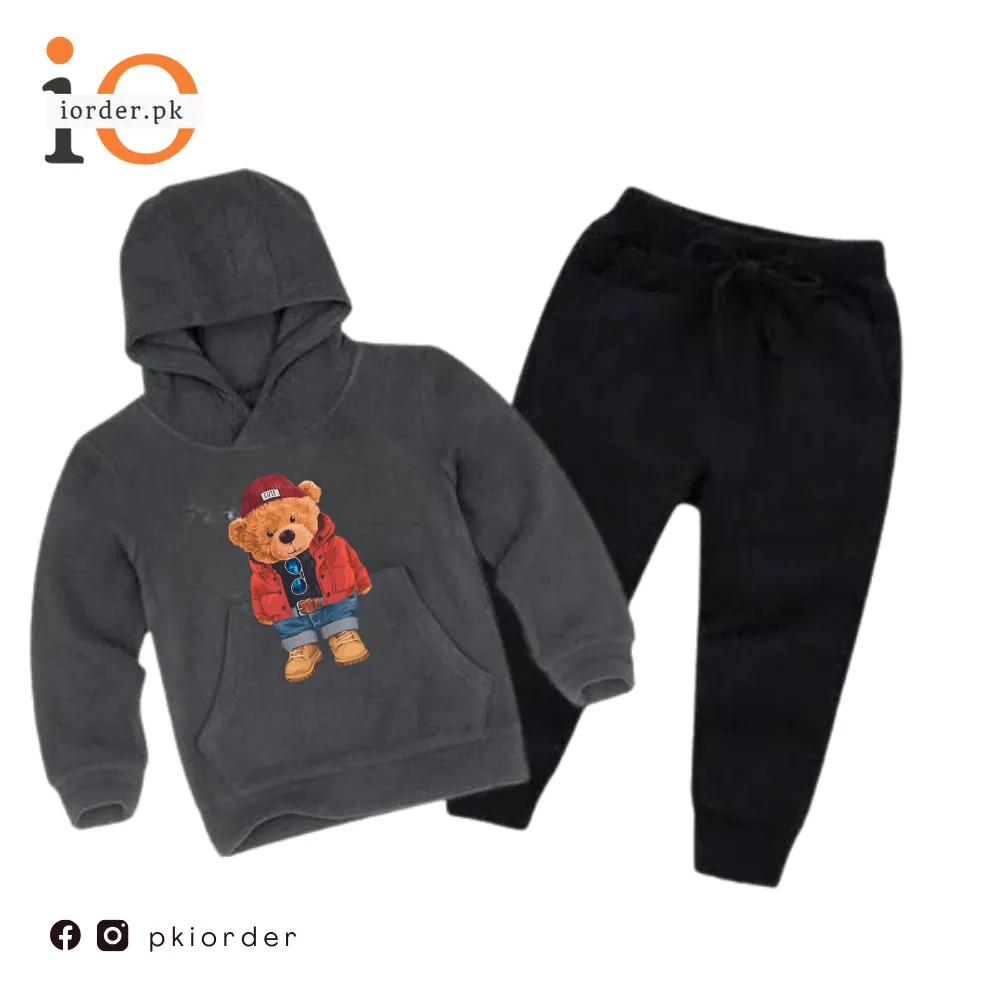 Cute Bear Printed Kids Hoodie Set