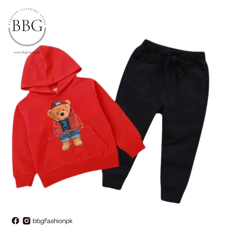 Cute Bear Printed Kids Hoodie Set