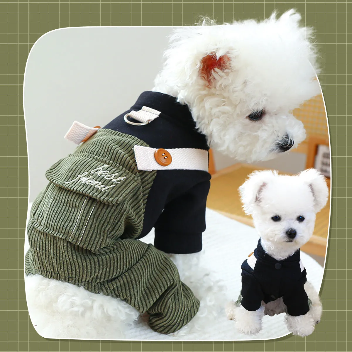 Dog Clothes | Autumn and Winter Corduroy Good Friends Overalls | Pet Clothing Collection