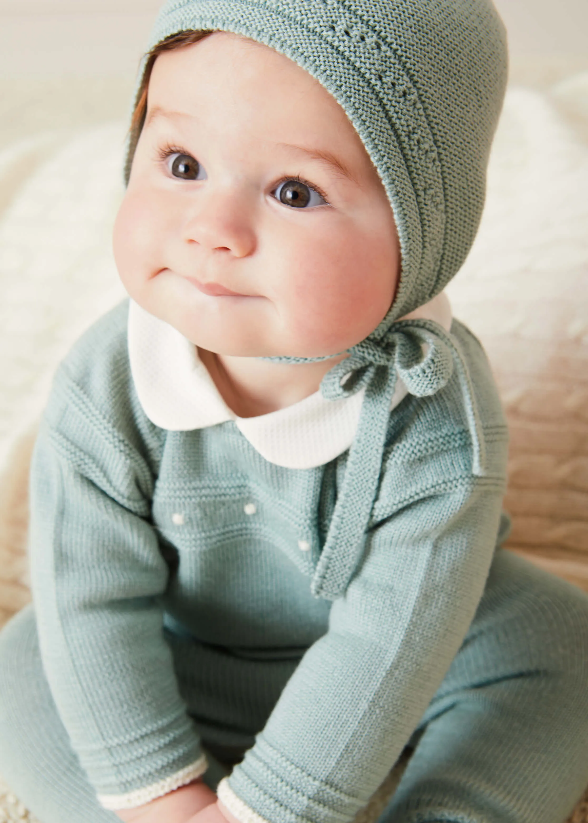 Dot Detail Knitted Set in Green (1-6mths)