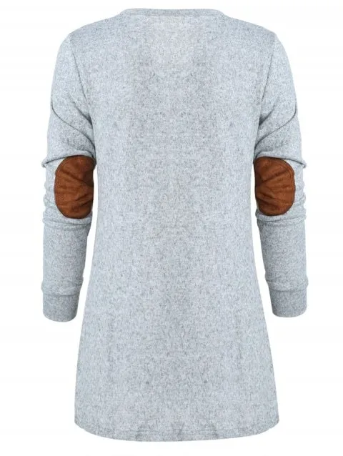 Elegant Suede Patched Soft Tunic Sweater