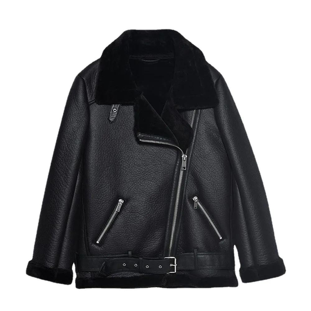 Faux Shearling Leather Jacket