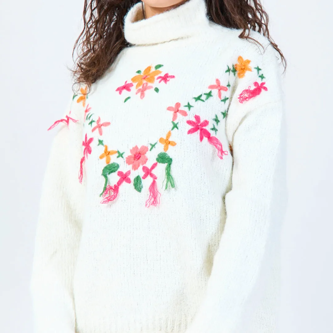 Floral embroidered turtleneck sweater wholesale