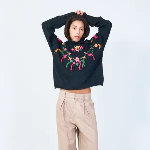 Floral embroidered turtleneck sweater wholesale