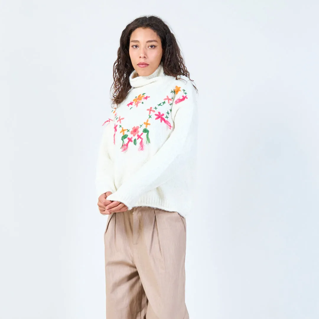 Floral embroidered turtleneck sweater wholesale