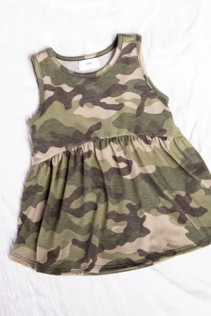 Girls Camo Print Babydoll Top