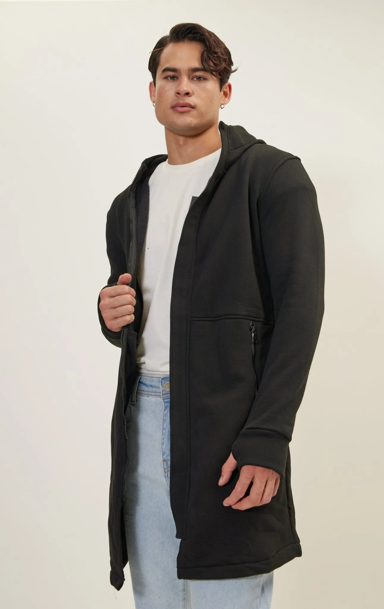 Hooded Longline Jacket - Black