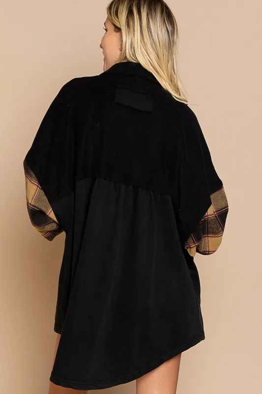 Long Sleeve With Plaid Detail Sleeve Shacket - Online Exclusive