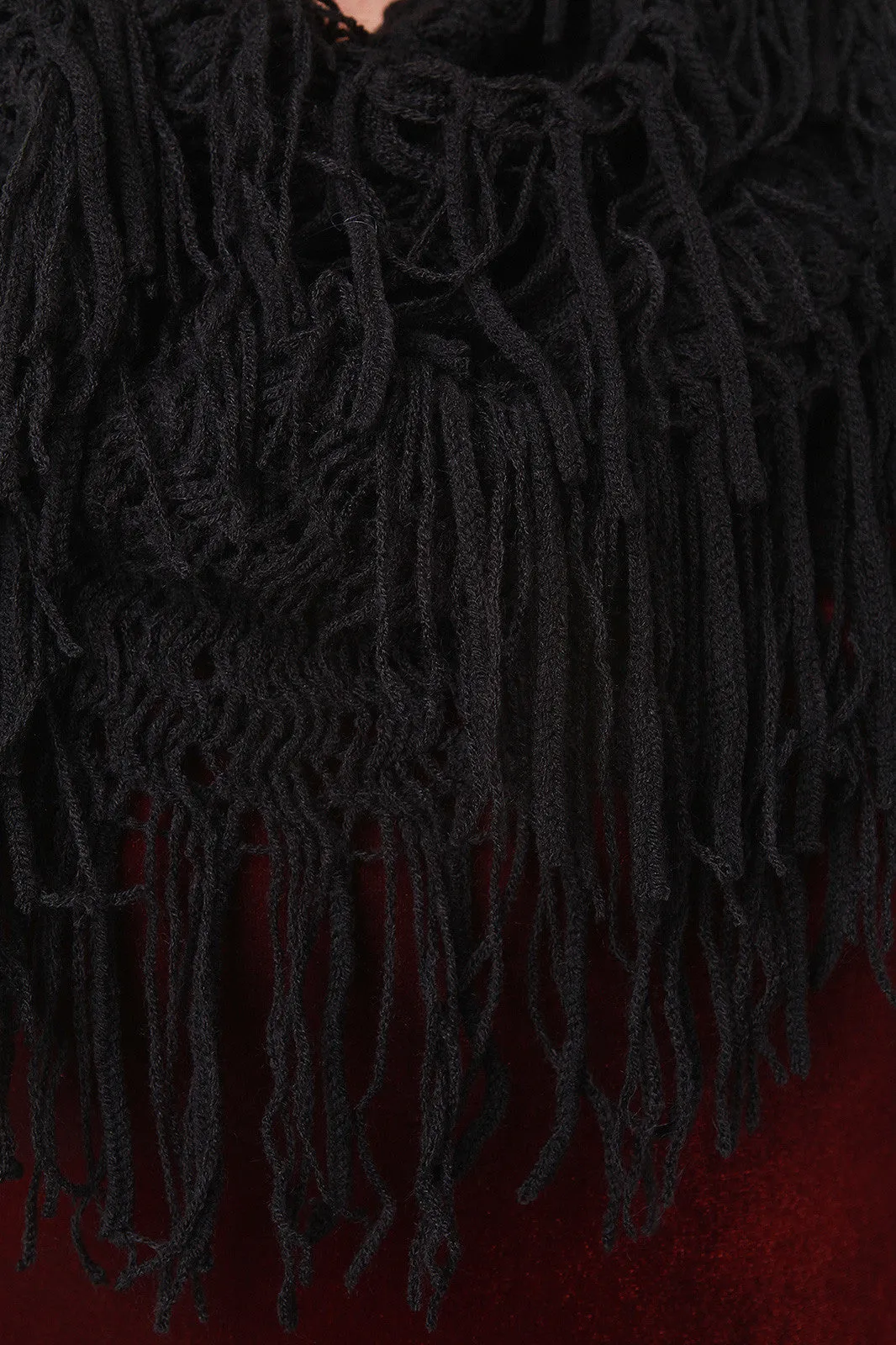 Loose Knit Fringe Hem Infinity Scarf