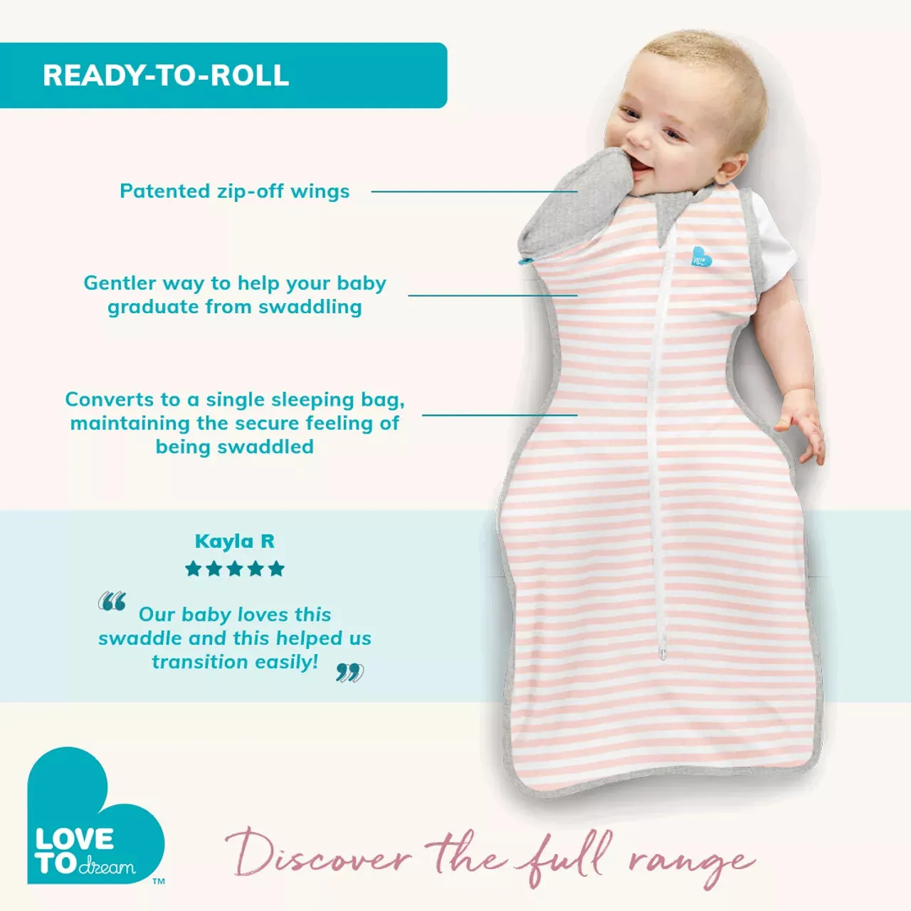 Love To Dream Swaddle Up™ Transition Bag Bamboo 1.0 TOG Grey Dot