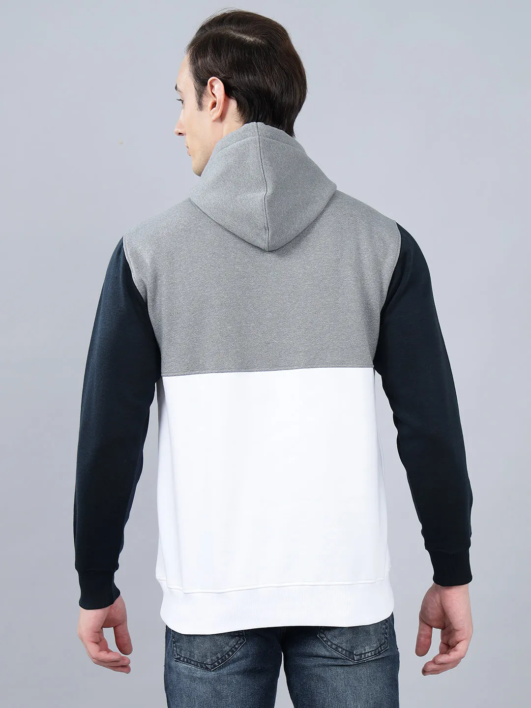 Men's Color Block Navy Blue Hoody Neck Sweatshirt