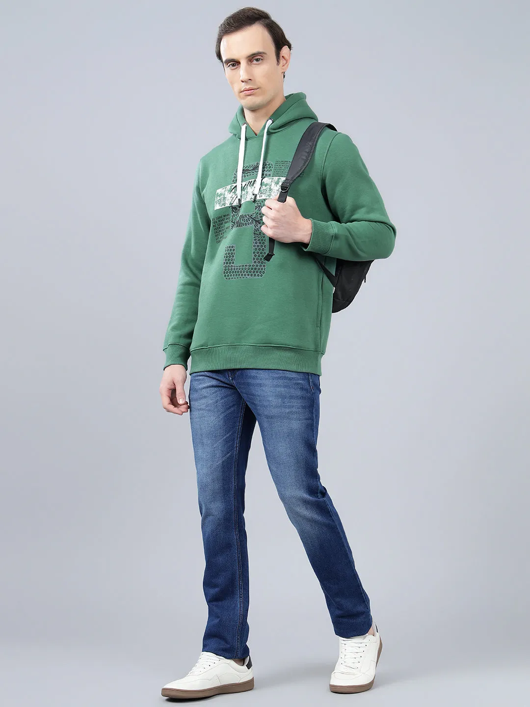 Men's Typography Printed Olive Green Hoody Neck Sweatshirt