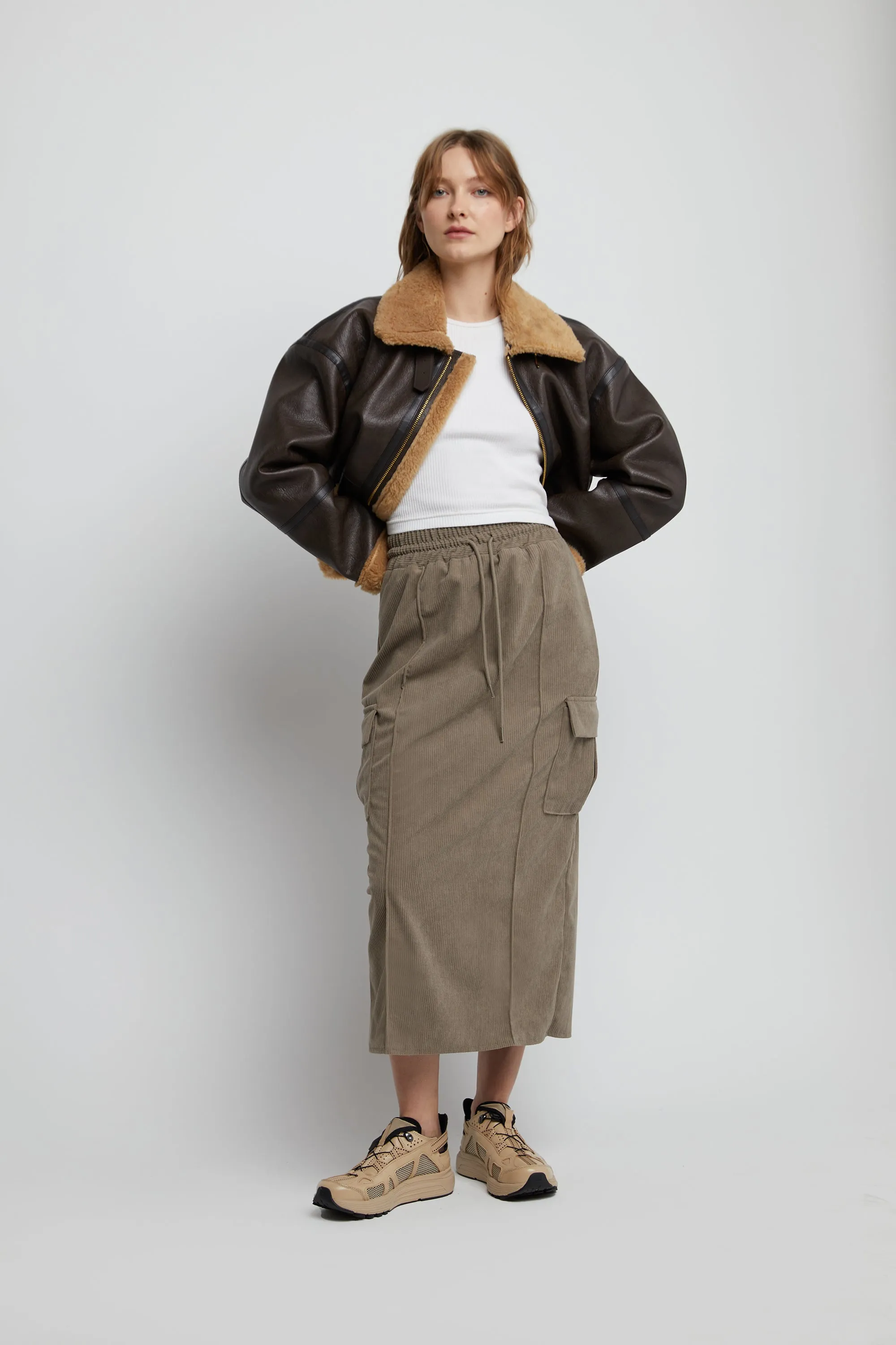 MIDI CORDUROY CARGO SKIRT